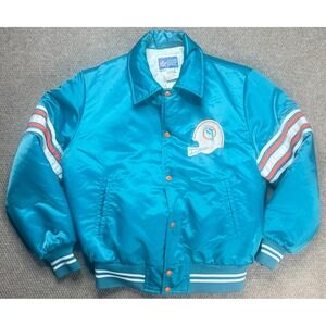 Shain Vtg NFL Miami Dolphins Quilted Snap Button Spell Out Jacket Size Large